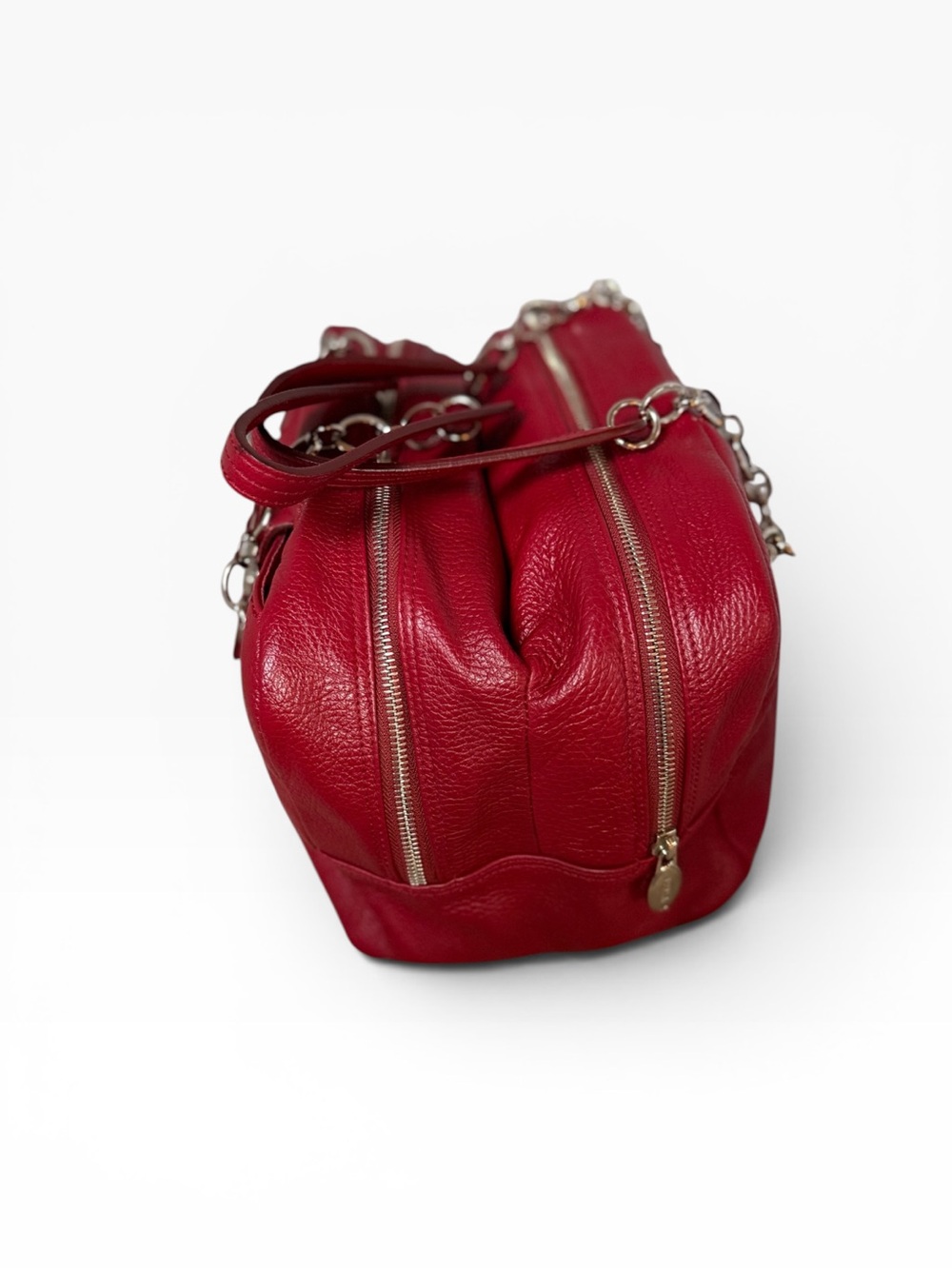 Furla Red Pebbled Genuine Leather Multi Compartment Chain Satchel Bag - Picture 6 of 10